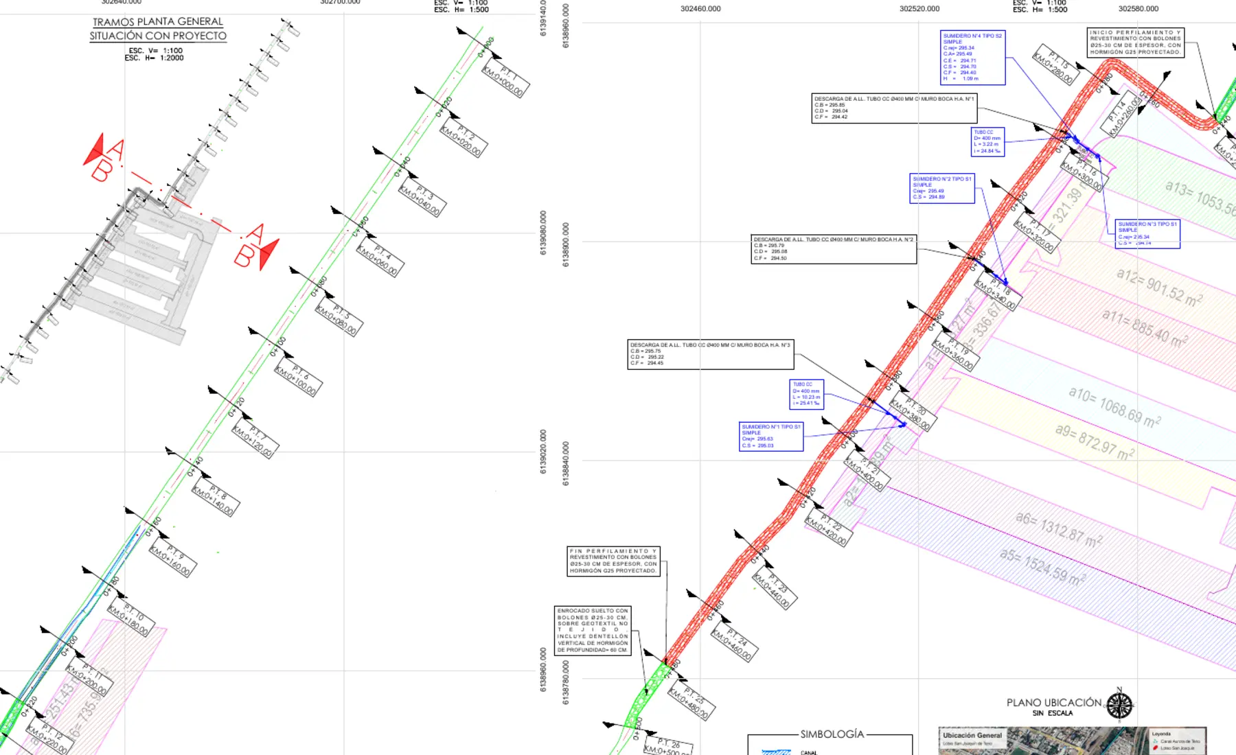 Planta general del proyecto de modificación de cauce Canal Aurora para el Loteo San Joaquín de Teno