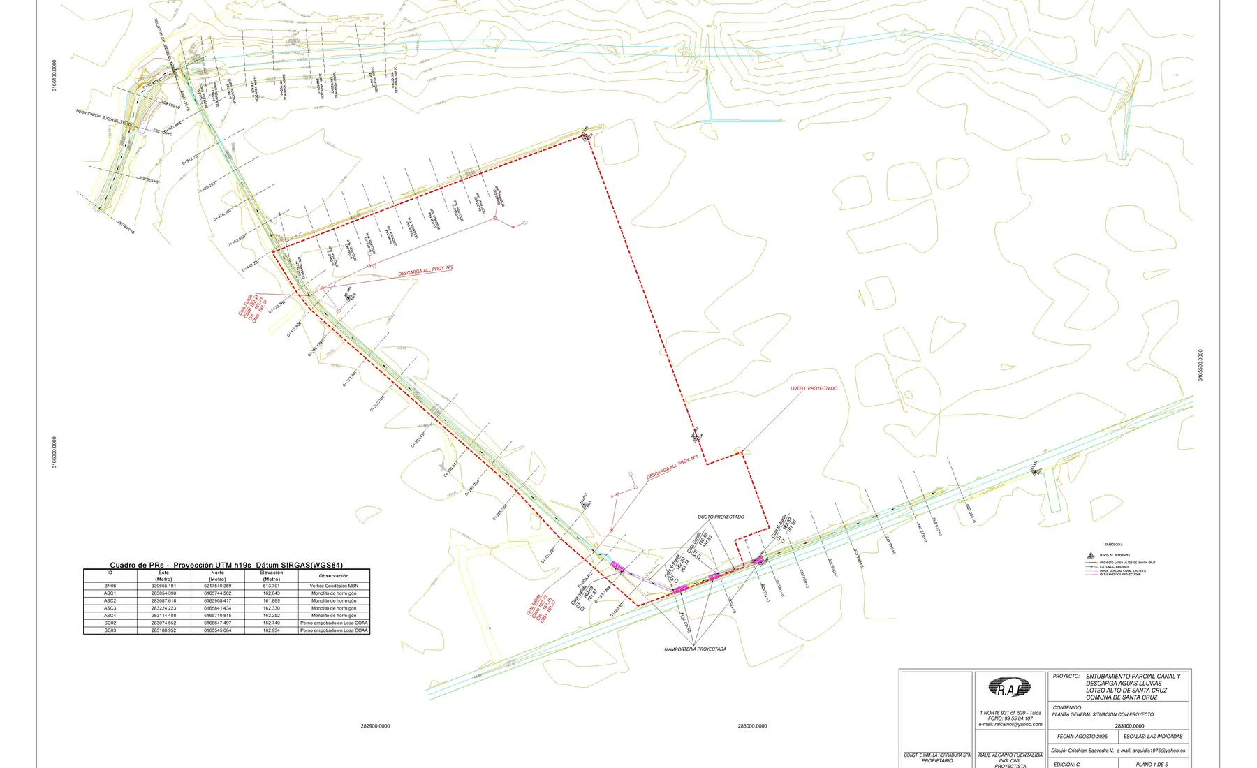 Planta del proyecto aprobado de modificación de cauce para el Loteo Altos de Santa Cruz